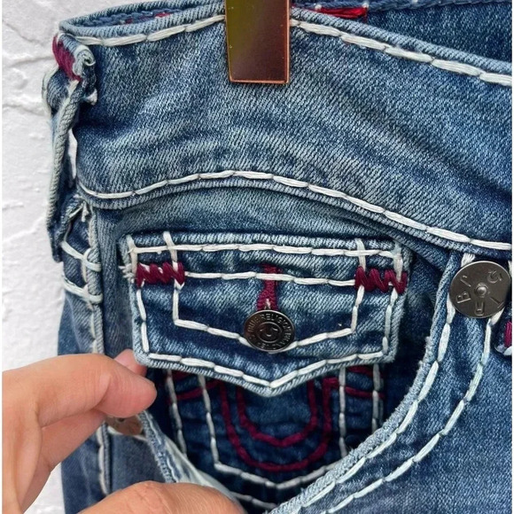 True Religion Mens Ricky Relaxed Straight Super T Flap Denim Pants Blue Sz 25 - Picture 15 of 16